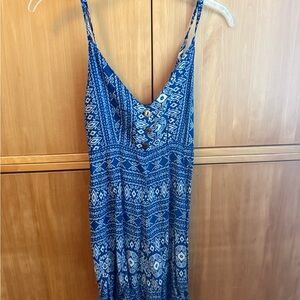 Blue Patterned Sleeveless Dress